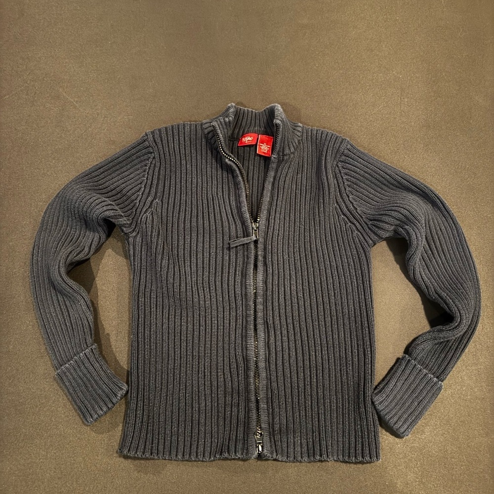 Mossimo Black Ribbed Zip Sweater Medium Mock Neck Cotton Knit